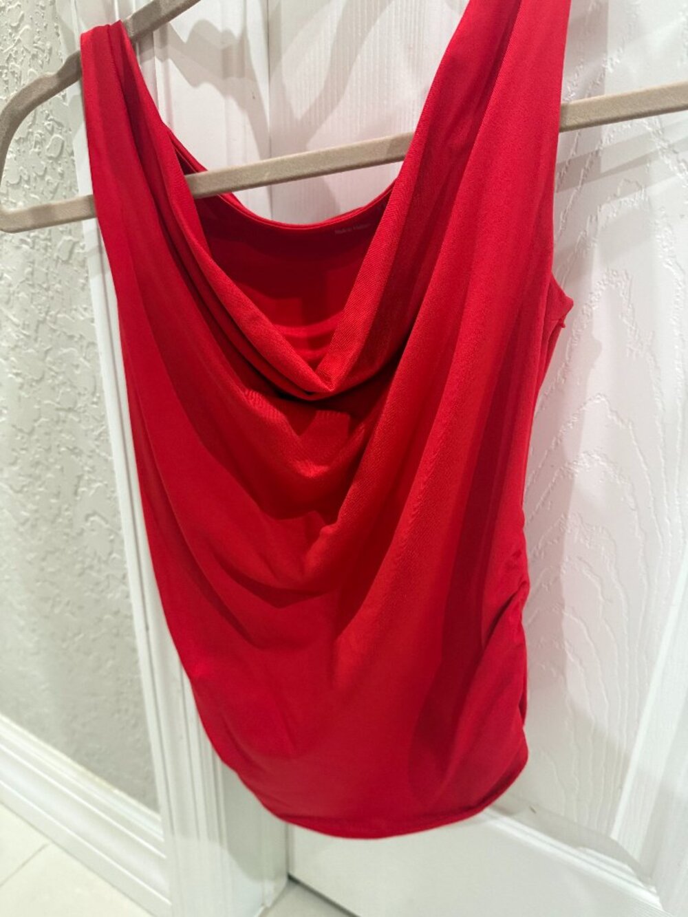 Women Red Cowl Neck Sleeveless Blouse